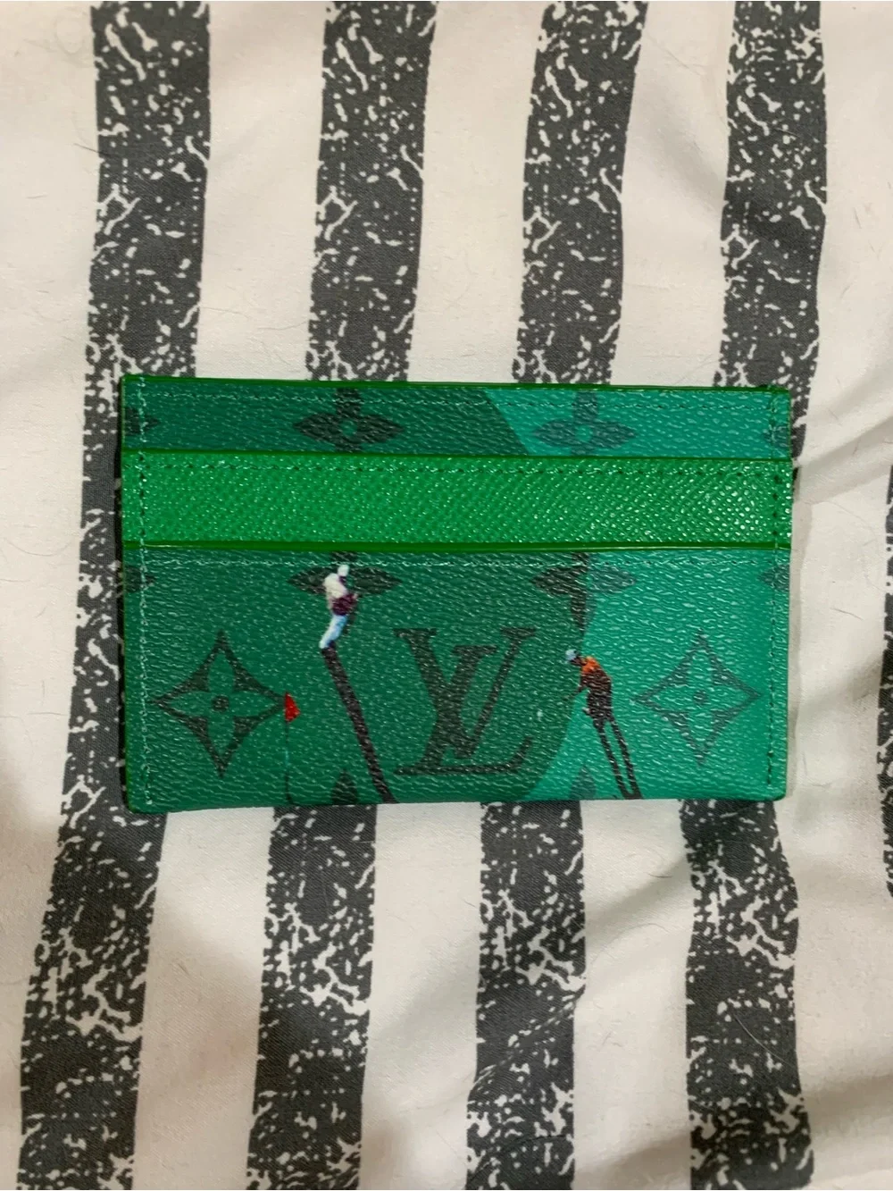 Louis Vuitton Green Monogram Card Holder with Floral Accents